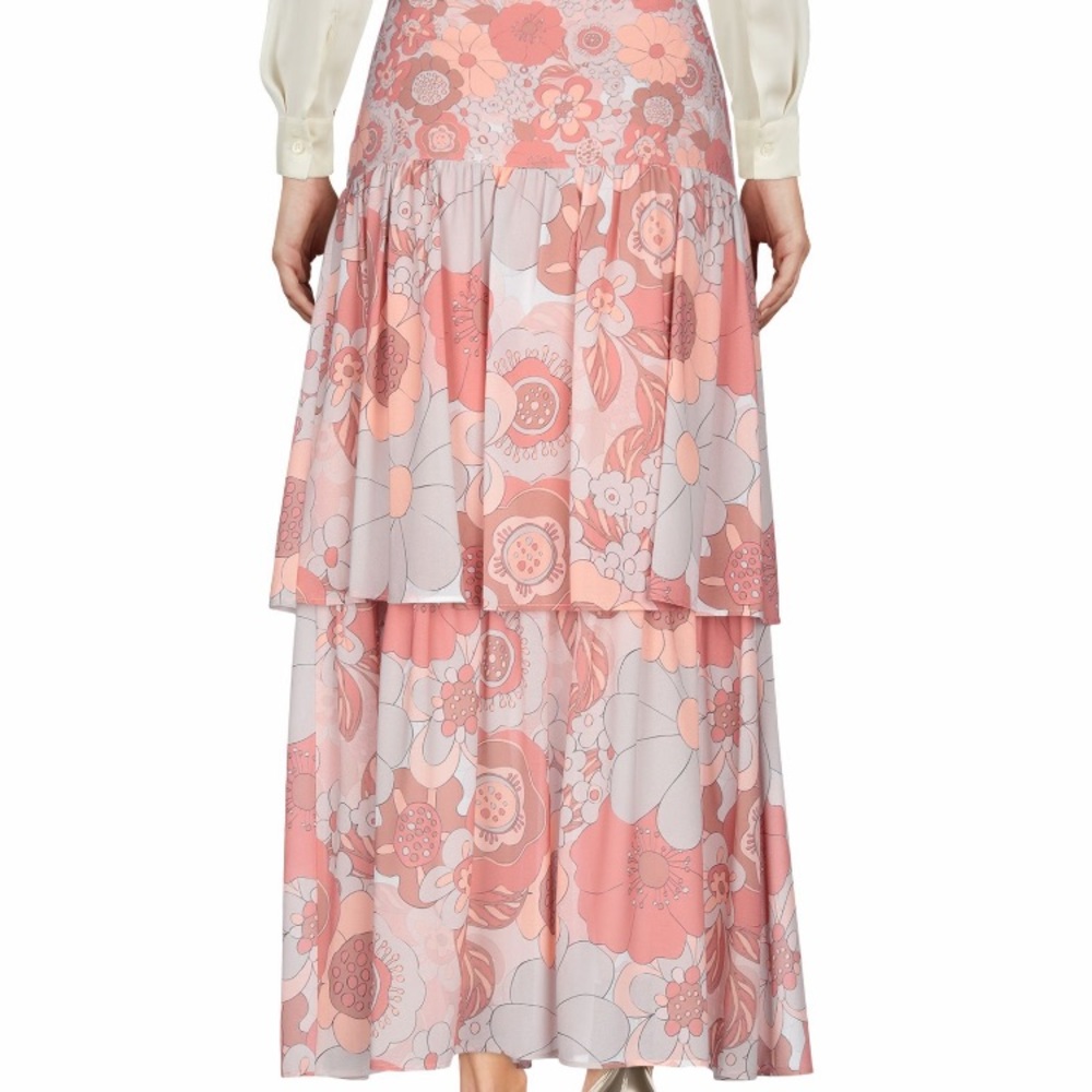 FRACOMINA Apricot Peach Floral Crepe Maxi Skirt 4